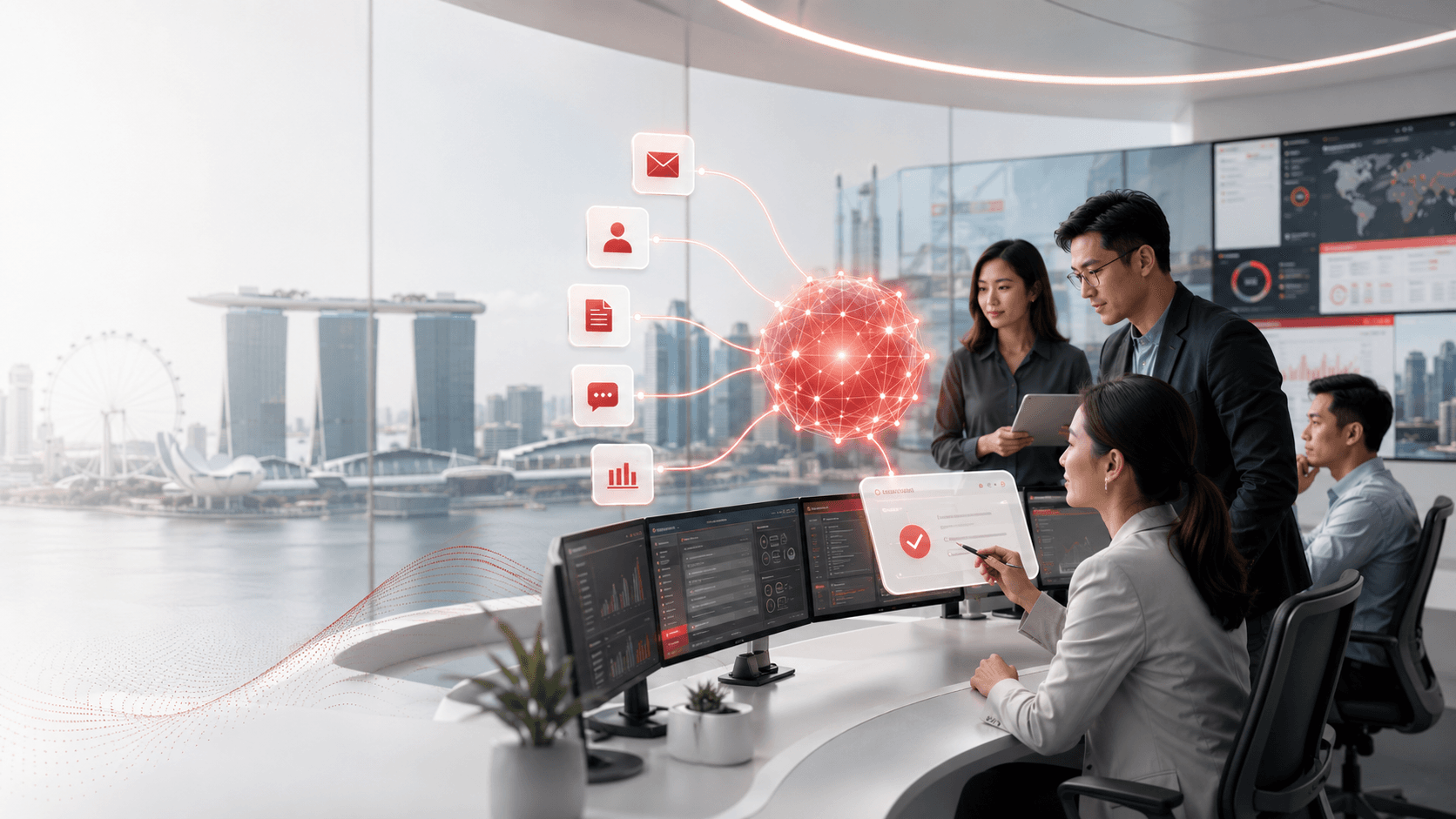 Human operations team supervising connected Agentic AI business workflows